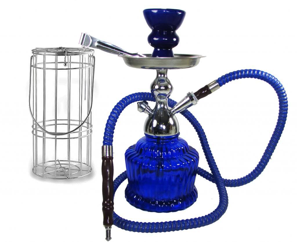 MYA Style Blue Hookah Nargile Huka Pipe with Vase Hose Case Cage Travel