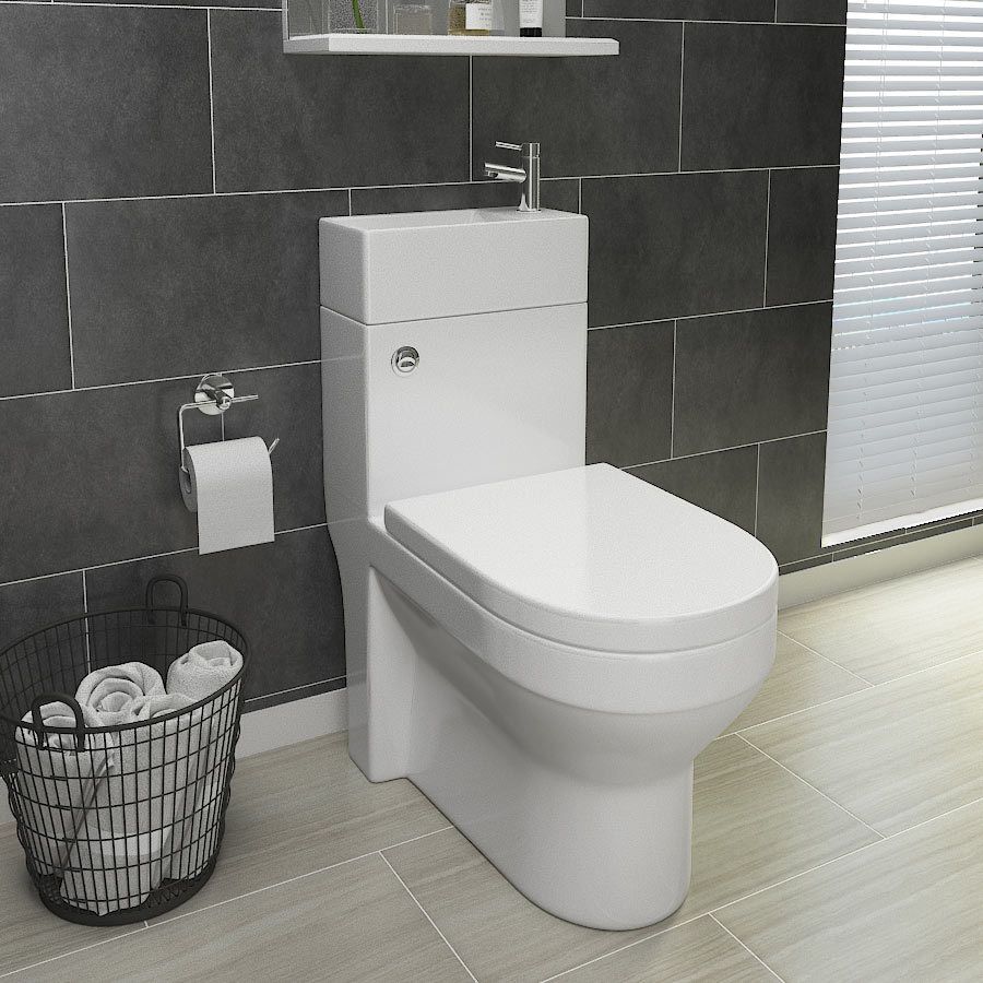 2in1 Cloakroom Space Saving Combi Duo Toilet With Cistern Sink Basin 