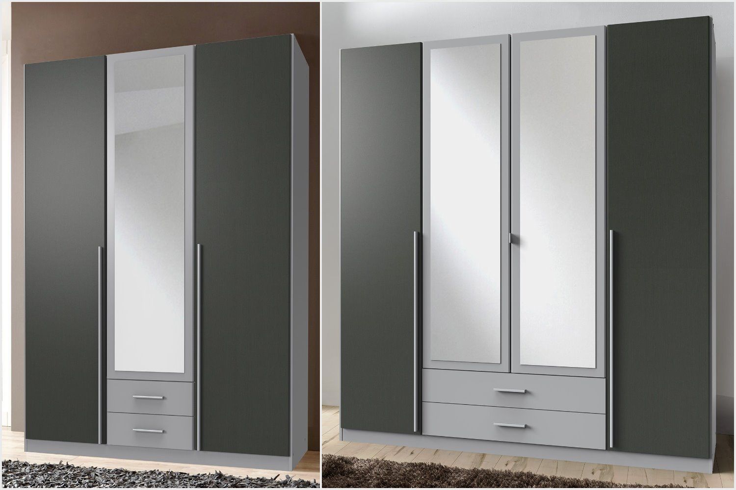 Slumberhaus 3 4 Door Wardrobe With Drawers Mirror Doors Grey